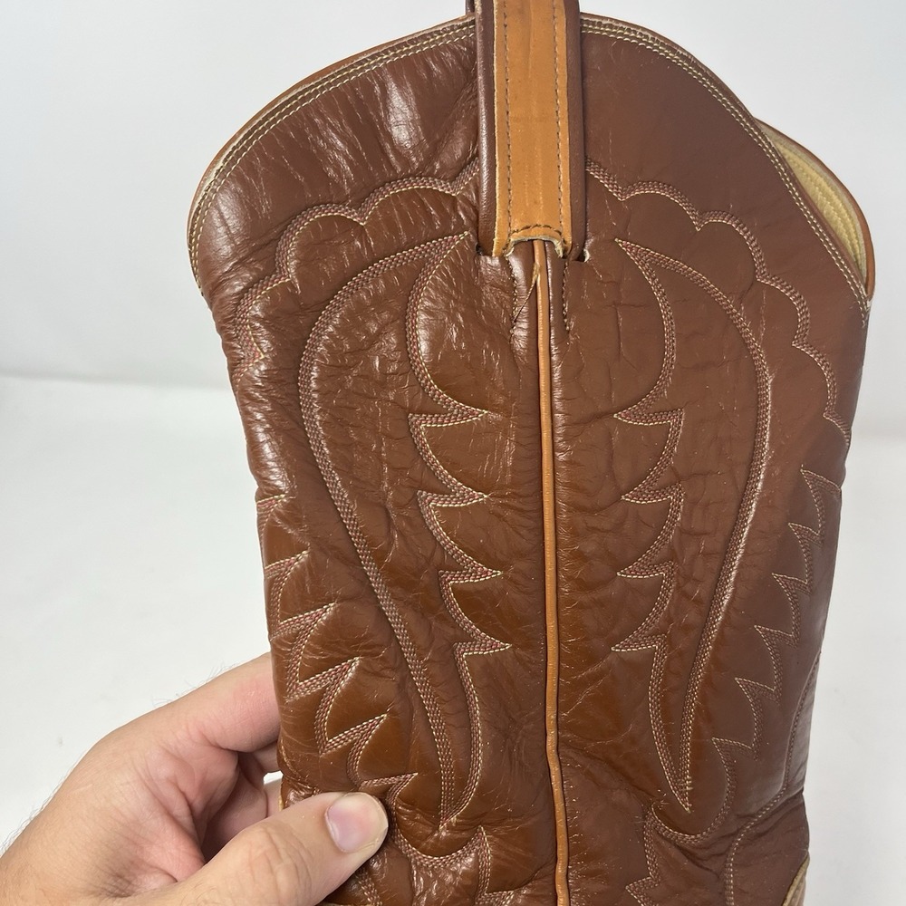 VTG Tony Lama Cowboy Boots Brown Leather Western Mens Size 10.5 D Two Tone 7145 - Picture 6 of 16